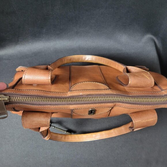 Vintage Fossil Reissue Large Satchel Handbag Camel Brown Leather With Charms - Picture 4 of 10